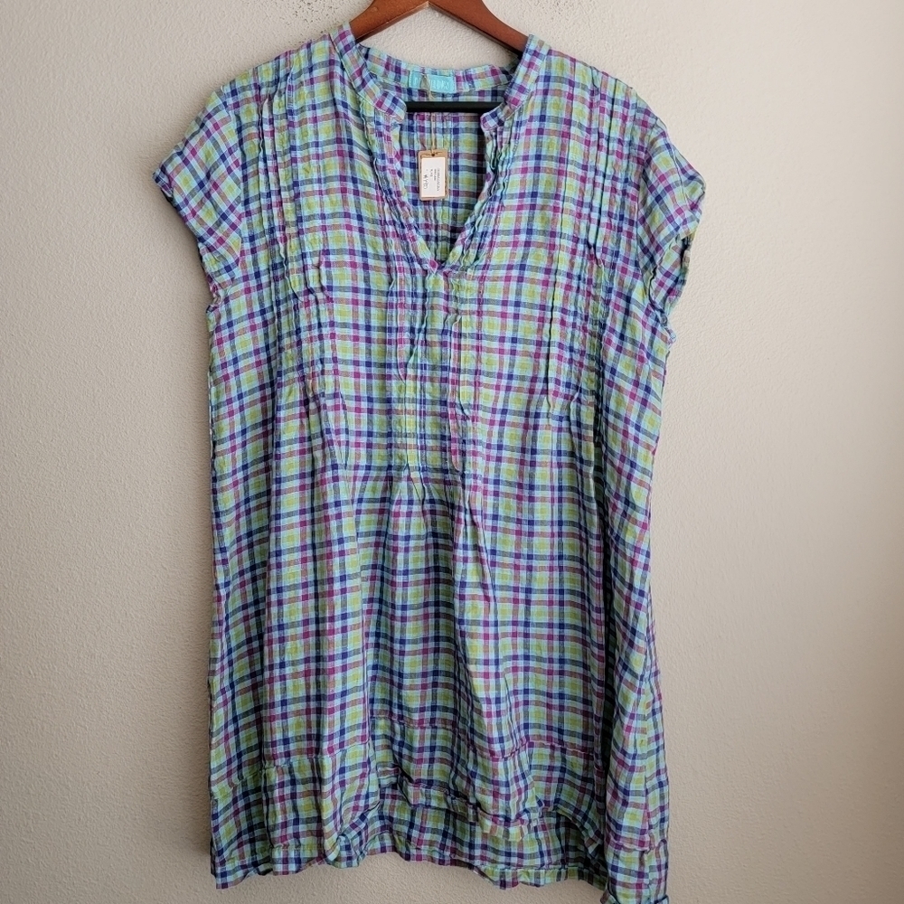 CP Shades Regina Tunic in Turquoise Plaid size L NWT